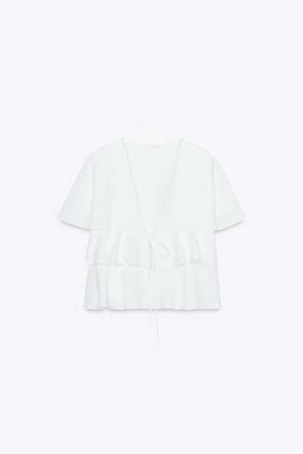 ZARA ТОП-КЕЙП С ВОЛАНАМИ, БЕЛЫЙ