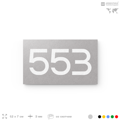 Номер на дверь 553, табличка на дверь для офиса, квартиры, кабинета, аудитории, склада, серая 120х70 мм, Айдентика Технолоджи