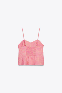 ZARA ТОП В ПОЛОСКУ С БАНТИКАМИ, РОЗОВЫЙ