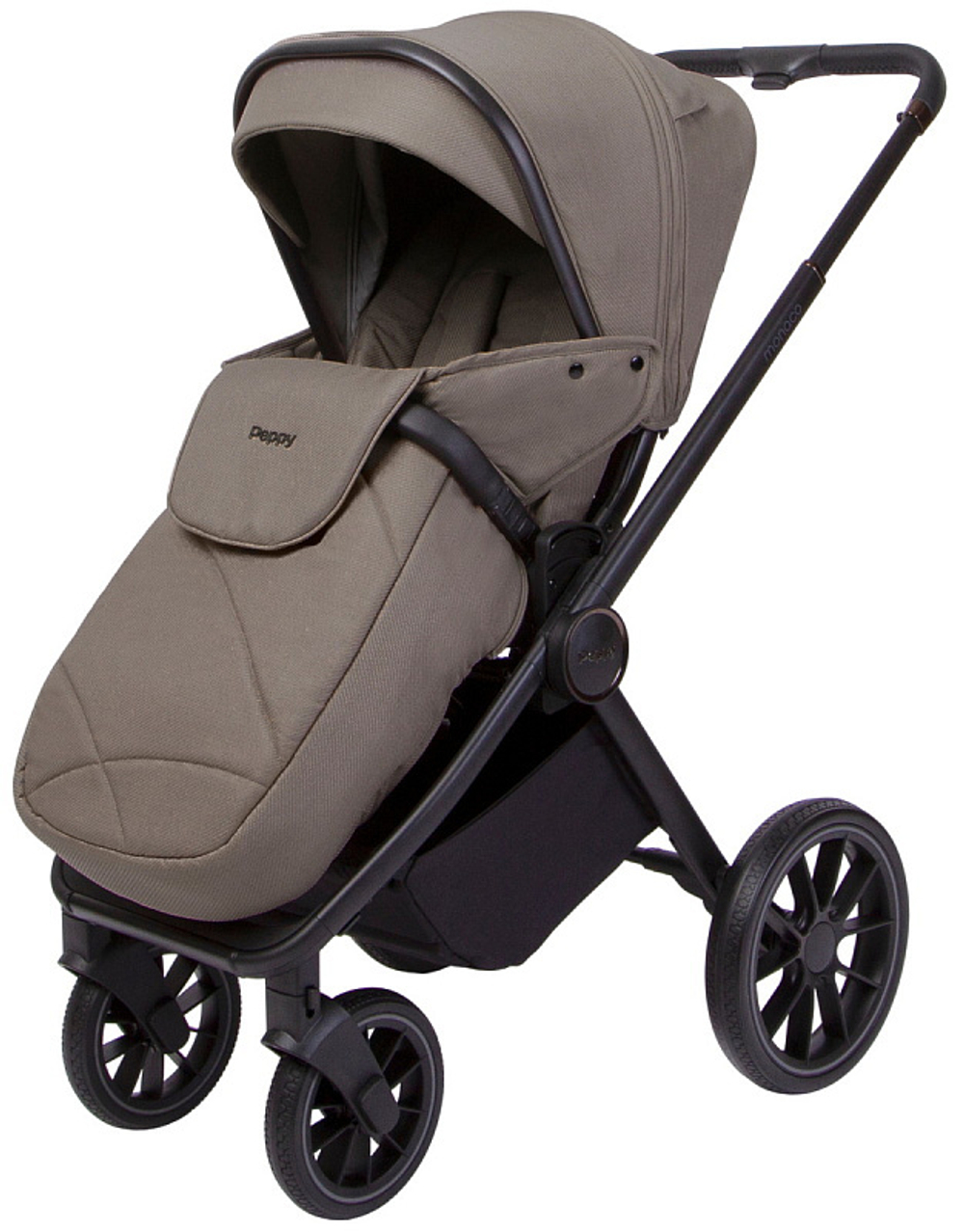 Детская коляска Peppy Monaco 3 в 1 с автокреслом Rise Sandstone (песочный), рама черная