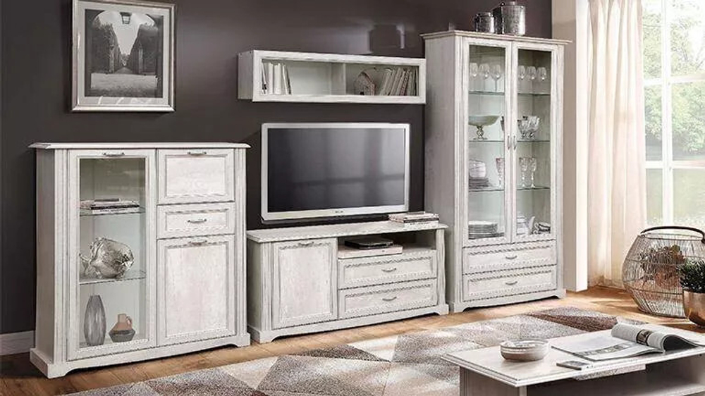 Гостиная Сохо комплектация 1 бетон белый/бетон патина