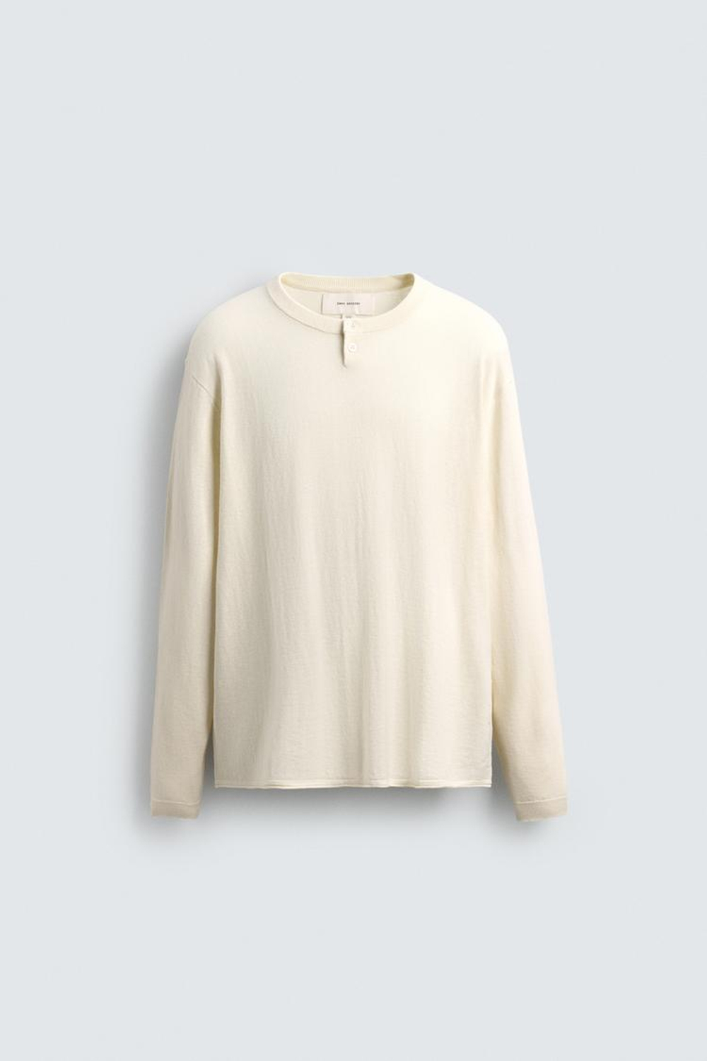 ZARA СВИТЕР ИЗ ХЛОПКА И КАШЕМИРА С ПУГОВИЦАМИ НА ГОРЛОВИНЕ, ЭКРЮ