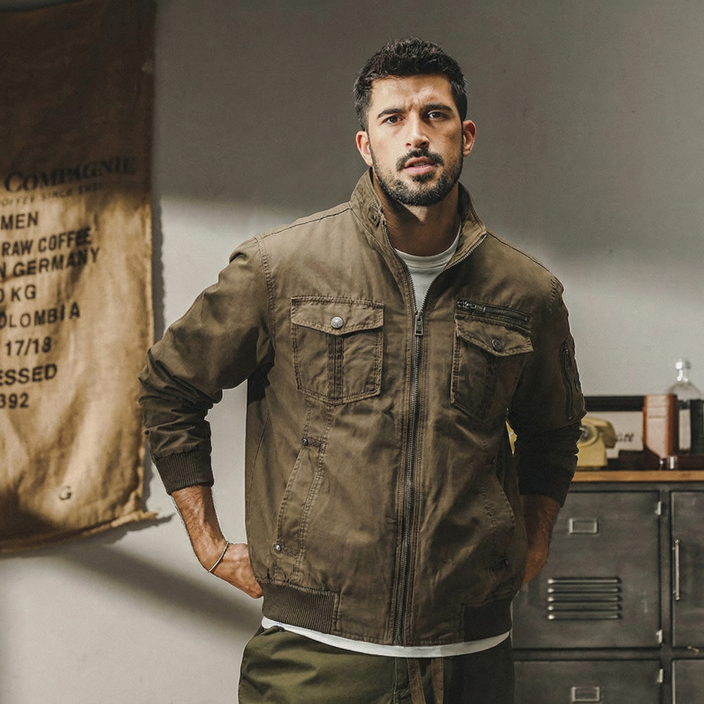 Мужская ветровка на резинке в Американском ретро-стиле из натурального хлопка без капюшона.