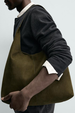 ZARA ОДНОТОННАЯ СУМКА-ШОПЕР, ЗЕЛЕНЫЙ ХАКИ