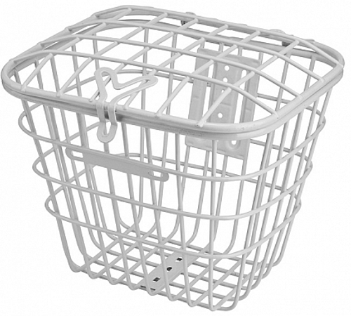 Велокорзина JL-075 передняя для дорожных велосипедов 28", сталь.,бел.,крепл. за ось втулок с крышкой