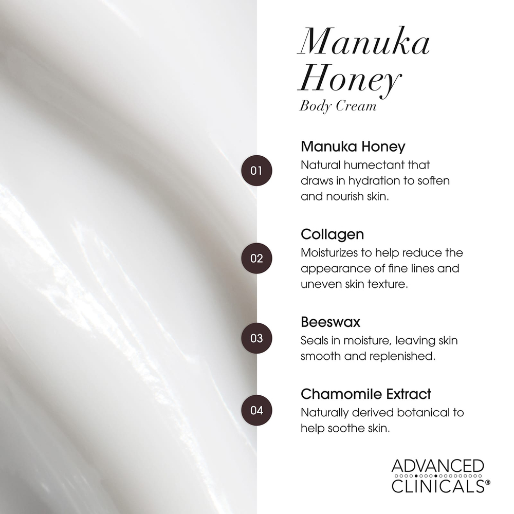 Advanced Clinicals, Manuka Honey, восстанавливающий и увлажняющий крем для тела, 454 г (16 унций)