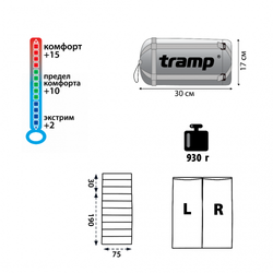 Tramp мешок спальный Fluff (оранжевый/серый) / Левый