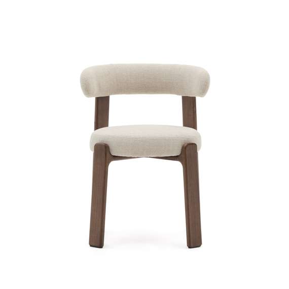Стул Granite на 4 ножках из бежевого шенилла и массива ясеня в отделке орех