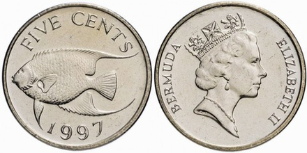 Бермуды 5 центов, 1986 - 1998 Рыба-ангел aUNC