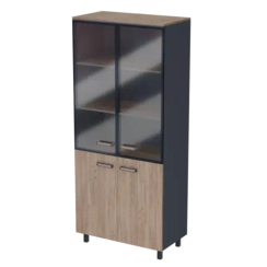 Шкаф для документов высокий комбинированный PREGO 850х450х2100 П.СВ+Т-1+СФ-2+ФН+П.О Дуб Крафт Табачный / Антрацит