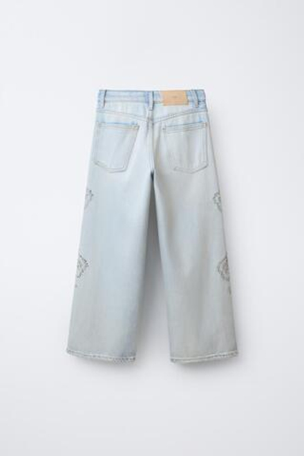 ZARA ДЖИНСЫ ШИРОКОГО КРОЯ СО СТРАЗАМИ, СИНИЙ