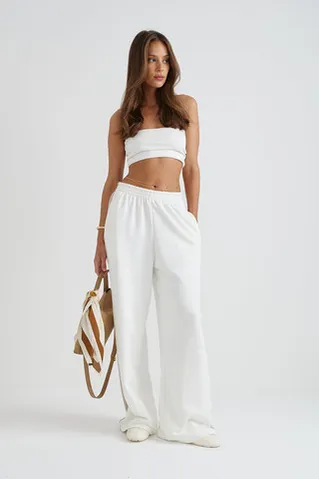 Широкие джоггеры без начеса с лампасами кремового цвета