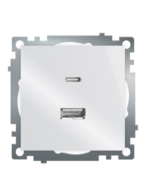 Розетка USB 2-местная + type C (механизм), STEKKER GLS10-7116-01, 250В, 3А, max 20W, серия Катрин, белый 50051
