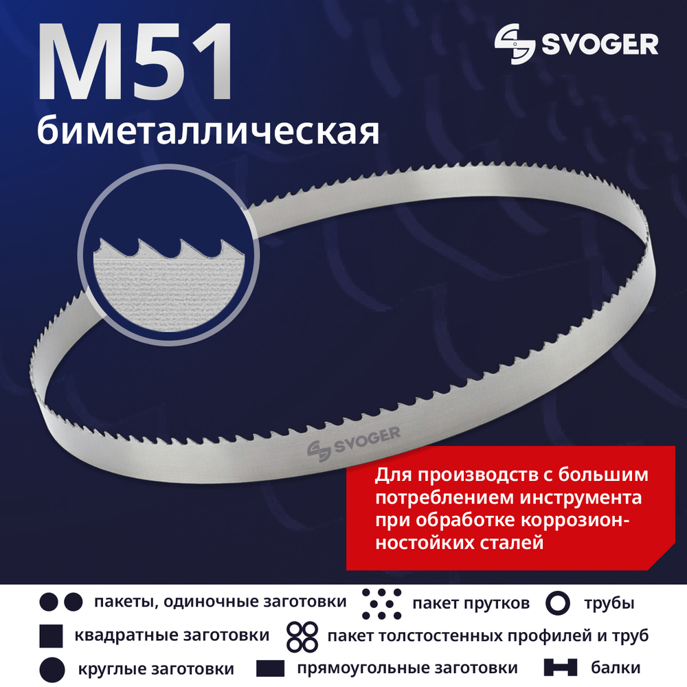 Биметаллическое ленточное полотно по металлу SVOGER M51