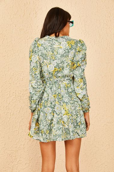 Qadın üçün aşırma yaxalı, yaşıl don 10901035