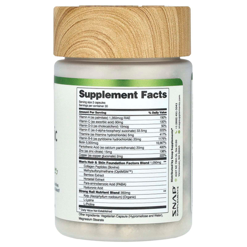 Snap Supplements, Тоник для мужчин, для волос и бороды, 60 капсул