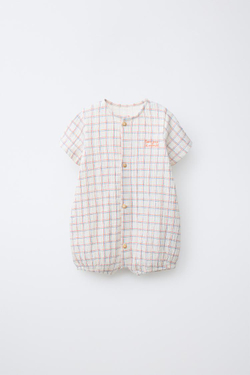 ZARA КОМБИНЕЗОН В КЛЕТКУ С ВЫШИВКОЙ, БЕЛЫЙ