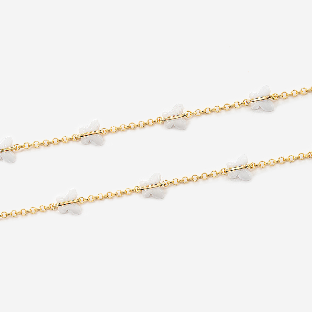 Цепь "Белые Бабочки", звено 2,5мм, позолота