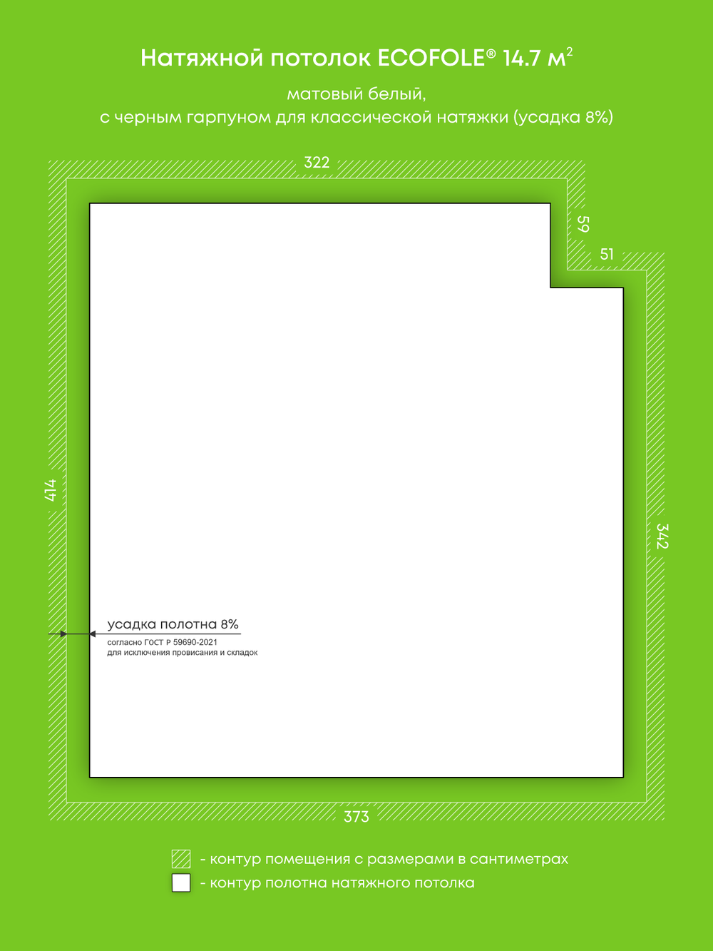 Матовый натяжной потолок 14.7 м2