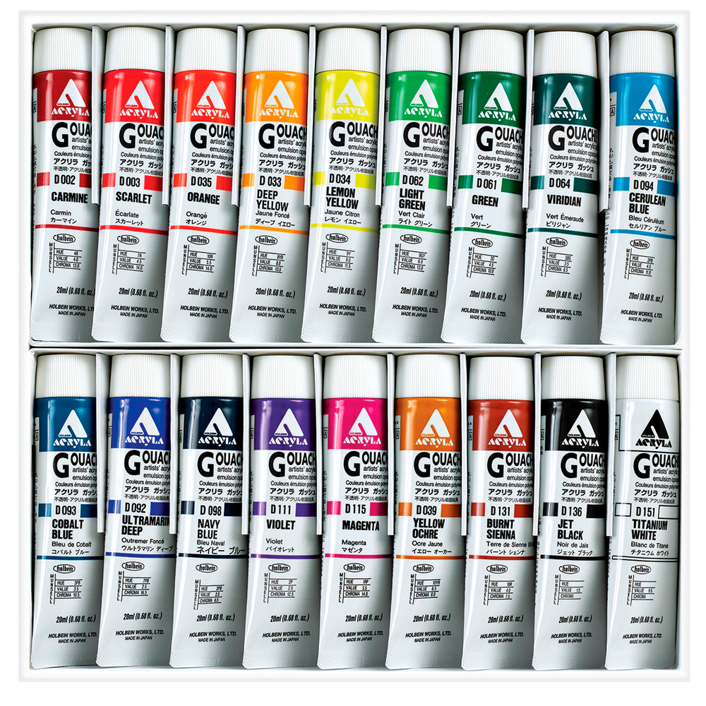 Акриловая гуашь Holbein Acrylic Gouache 20 мл набор из 18 цветов