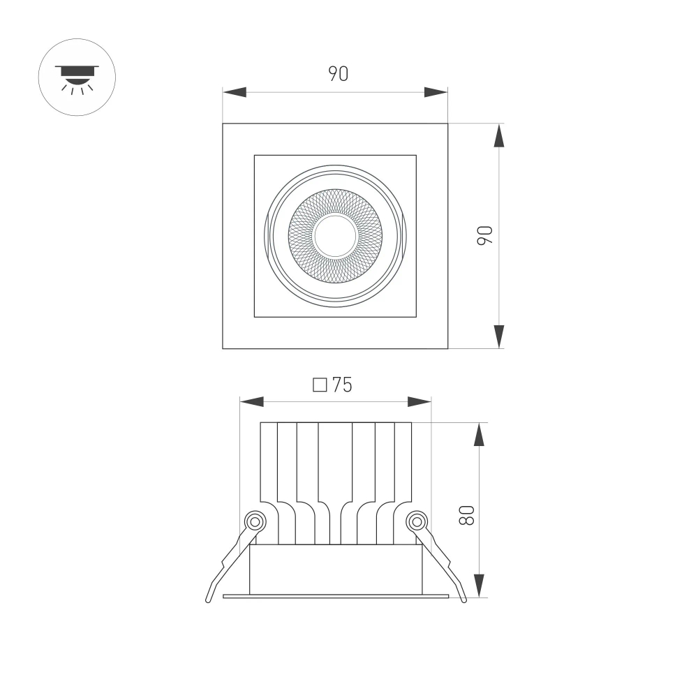 Светильник MS-VORTEX-BUILT-S90x90-12W Warm3000 (BK-BK, 40 deg, 230V) (Arlight, IP20 Металл, 5 лет) 057954