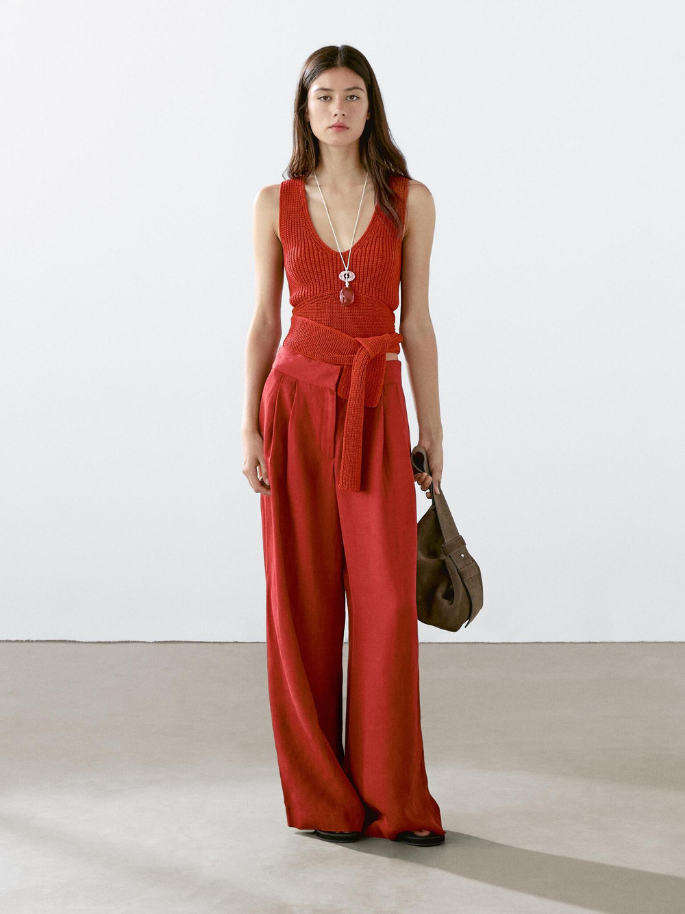 Massimo Dutti Струящиеся брюки с защипами, оранжевый