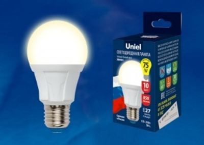 Лампа сд LED-А60  10Вт 220В Е27 3000К 850Лм UNIEL