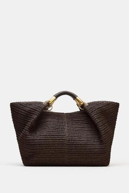 ZARA БОЛЬШАЯ ПЛЕТЕНАЯ СУМКА, ШОКОЛАДНЫЙ