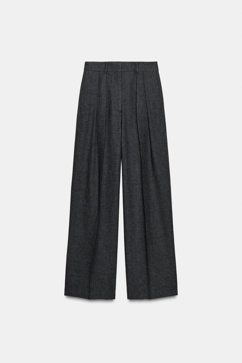 ZARA ШИРОКИЕ БРЮКИ С ЗАЩИПАМИ — ZW COLLECTION, СЕРЫЙ МЕЛАНЖ