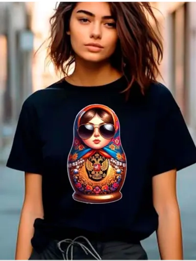 Футболка черная матрешка с гербом