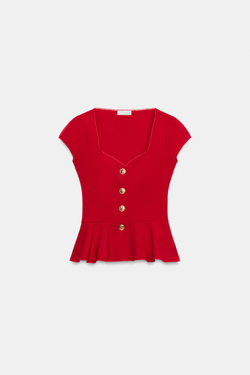 ZARA ТОП С БАСКОЙ И ПУГОВИЦАМИ, КРАСНЫЙ