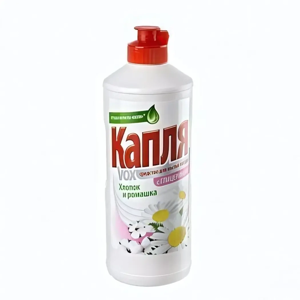 Средство для мытья посуды КАПЛЯ VOX хлопок и ромашка фито-эффект 450мл