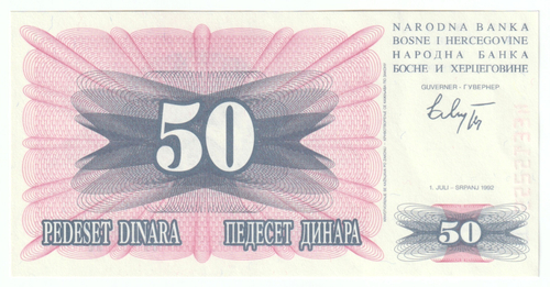 Bosnia and Herzegovina, 50 Dinara, 1992, UNC