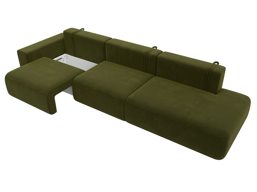 Диван прямой Лига-036 НПБ Модерн Лонг подлокотник слева МИКРОВЕЛЬВЕТ Зеленый