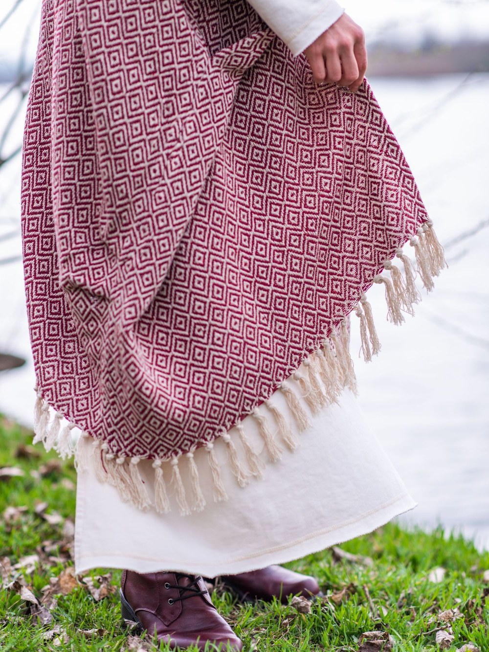 Бохо-накидка из фактурного хлопка (бордо/ромб)