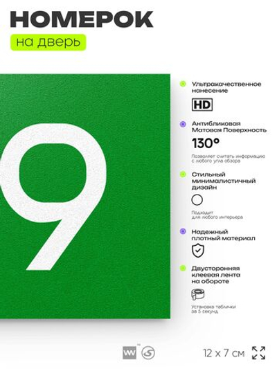 Номер на дверь 519, табличка на дверь для офиса, квартиры, кабинета, аудитории, склада, зеленая 120х70 мм, Айдентика Технолоджи