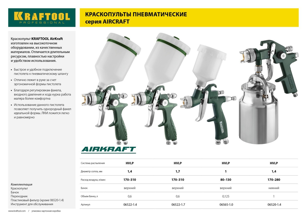 Краскопульт пневматический KRAFTOOL AirKraft HVLP c верхним бачком, 1.4мм