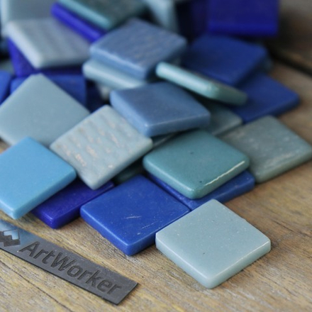 Стеклянная мозаика синих и голубых цветов Flory24 Water, 24х24х5 мм, 600 гр