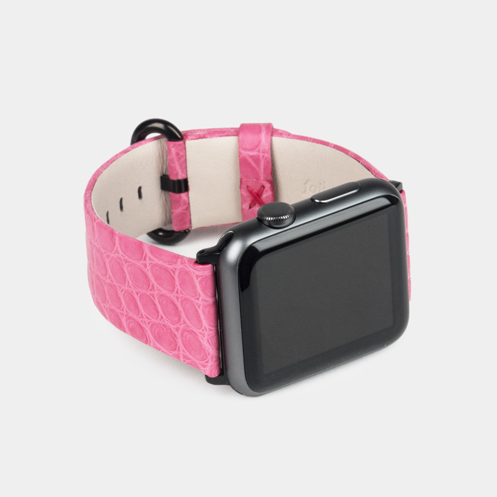 Ремешок для Apple Watch 44/45/46 mm из кожи аллигатора, розового цвета