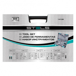 Набор инструментов, 1/2", 1/4", CrV, пластиковый кейс 88 предметов Stels