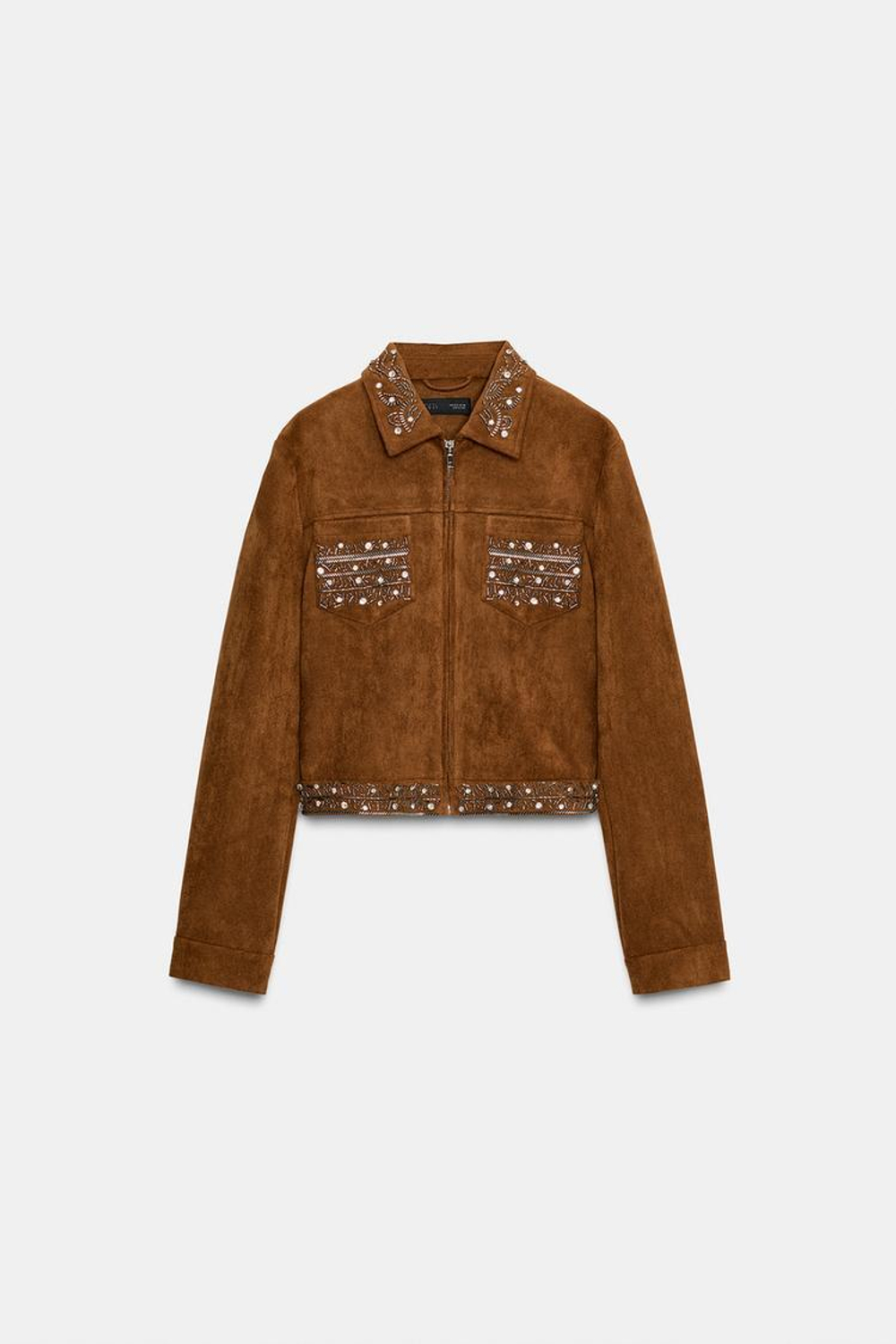 ZARA КУРТКА ПОД ЗАМШУ С ЗАКЛЕПКАМИ, КОРИЧНЕВЫЙ