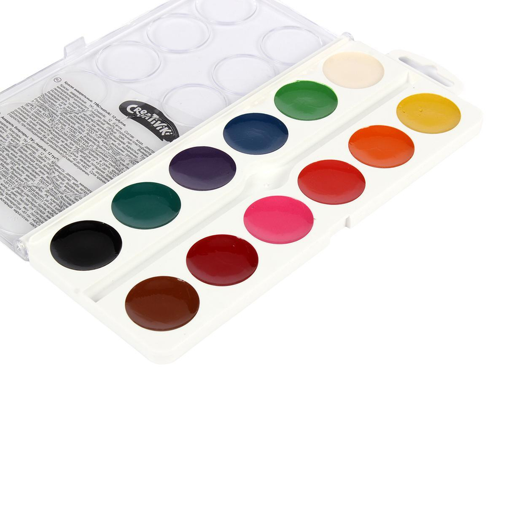 Акварель медовая 12 цветов, без кисти, пластик (Creativiki)