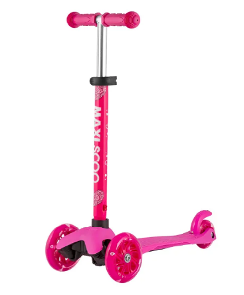 Самокат трехколесный Maxiscoo Baby со светящ.колесами,Розовый с сердцем