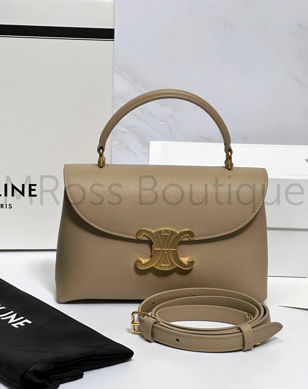 Сумка Celine Teen Nino женская кожаная в бежевом цвете
