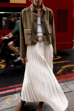 ZARA ПЛИССИРОВАННАЯ ЮБКА-МИДИ ПОД ЗАМШУ С ПОЯСОМ, ПЕСОЧНЫЙ