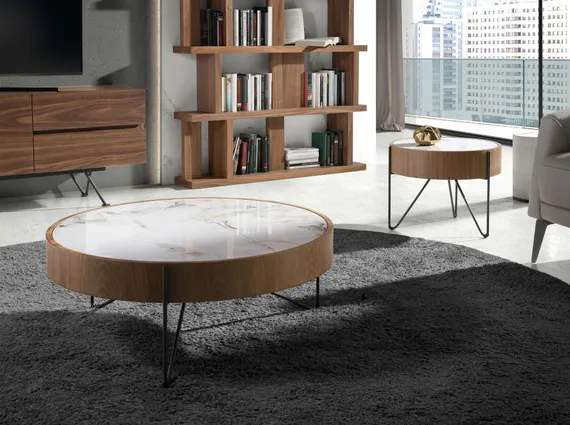 Круглый журнальный столик 2138/MH2303A из ореха и мраморной керамики