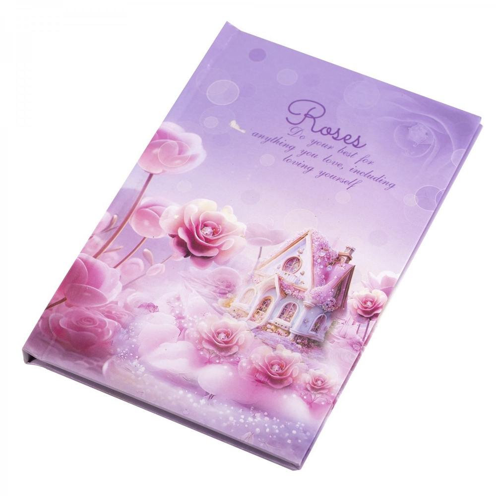 Блокнот в футляре, 14,5 см * 20,5 см, 7БЦ, Alingar, ламинация, замочек, линия, 45 л., "Домик среди роз", сиреневый