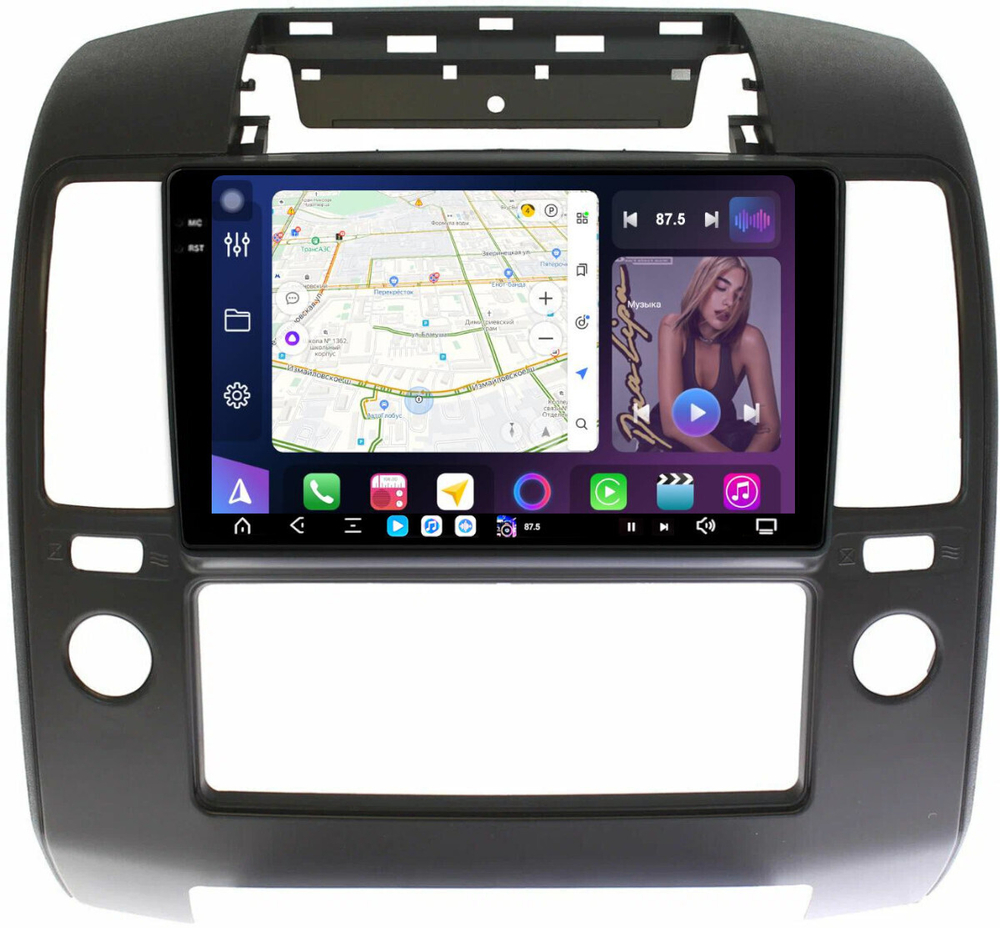 Магнитола для Nissan Navara D40 2004-2014 (кондиционер) - FarCar GX3066M монитор 9.5" 2K QLED на Android 14, TS20, 6+128Гб, CarPlay, 4G SIM-слот