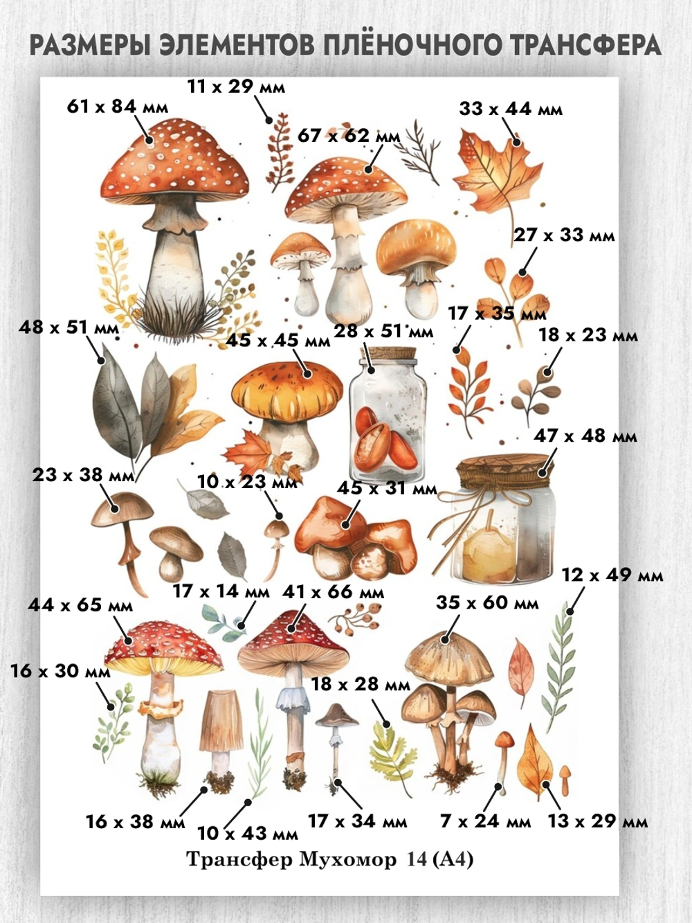 Трансфер для декупажа переводной рисунок для поверхностей мухомор 014