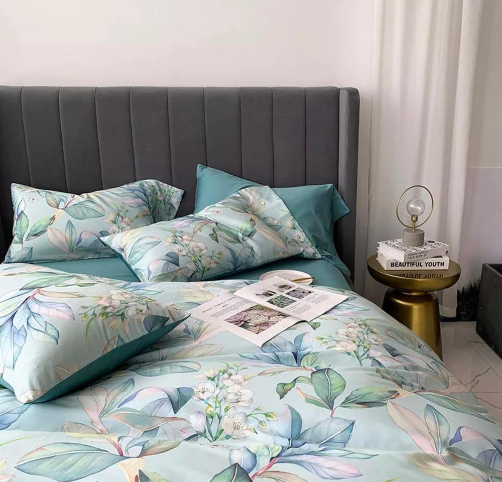 Комплект постельного белья ZEPHYR HOME ЕВРО пг. Мако-Сатин,Египетский хлопок Голубой